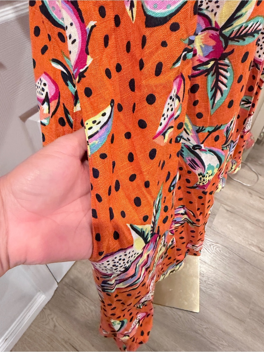 Kourt Women's Orange Fruit Print  Square-Neck Mini Dress with Flutter Sleeves - Picture 8 of 16